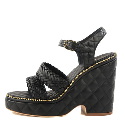 Chanel Calfskin Quilted Chain Sandals 41 Black 1 of 8