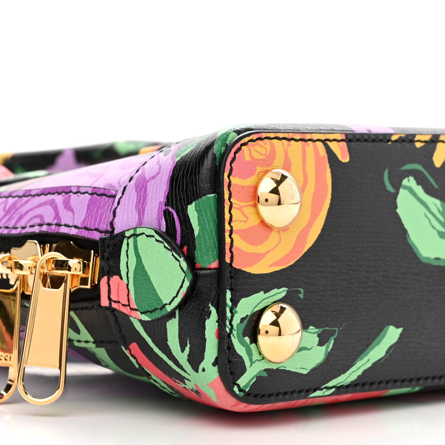 X KEN SCOTT New Shangai Calfskin Jenny Floral Print Mini Horsebit 1955 Top Handle Bag Black Pink