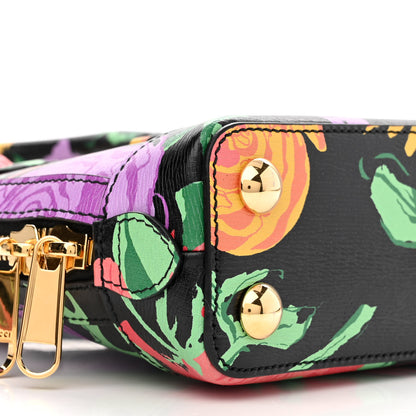 Gucci X KEN SCOTT New Shangai Calfskin Jenny Floral Print Mini Horsebit 1955 Top Handle Bag Black Pink 10 of 10