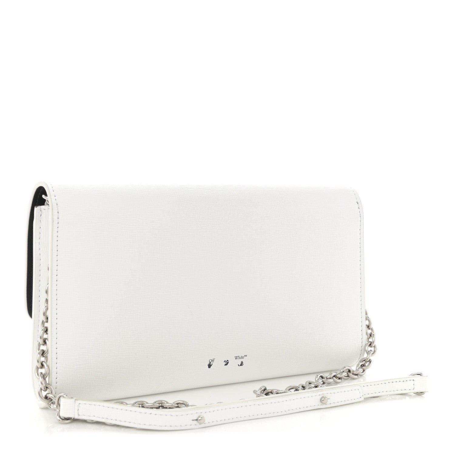 Off-White Saffiano Striped Diag Binder Clip Flap Wallet On Chain White Black 3 of 10
