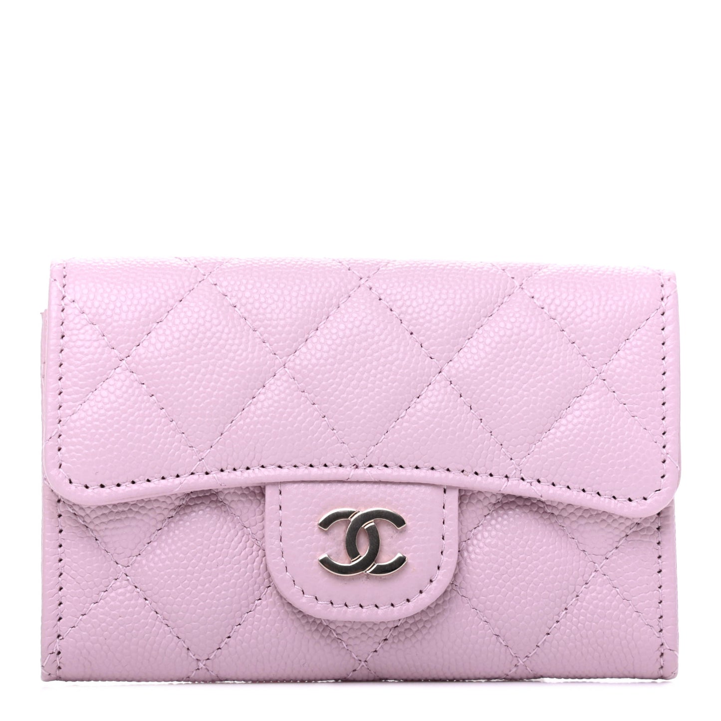 Caviar Quilted Flap Card Holder Wallet Light Pink