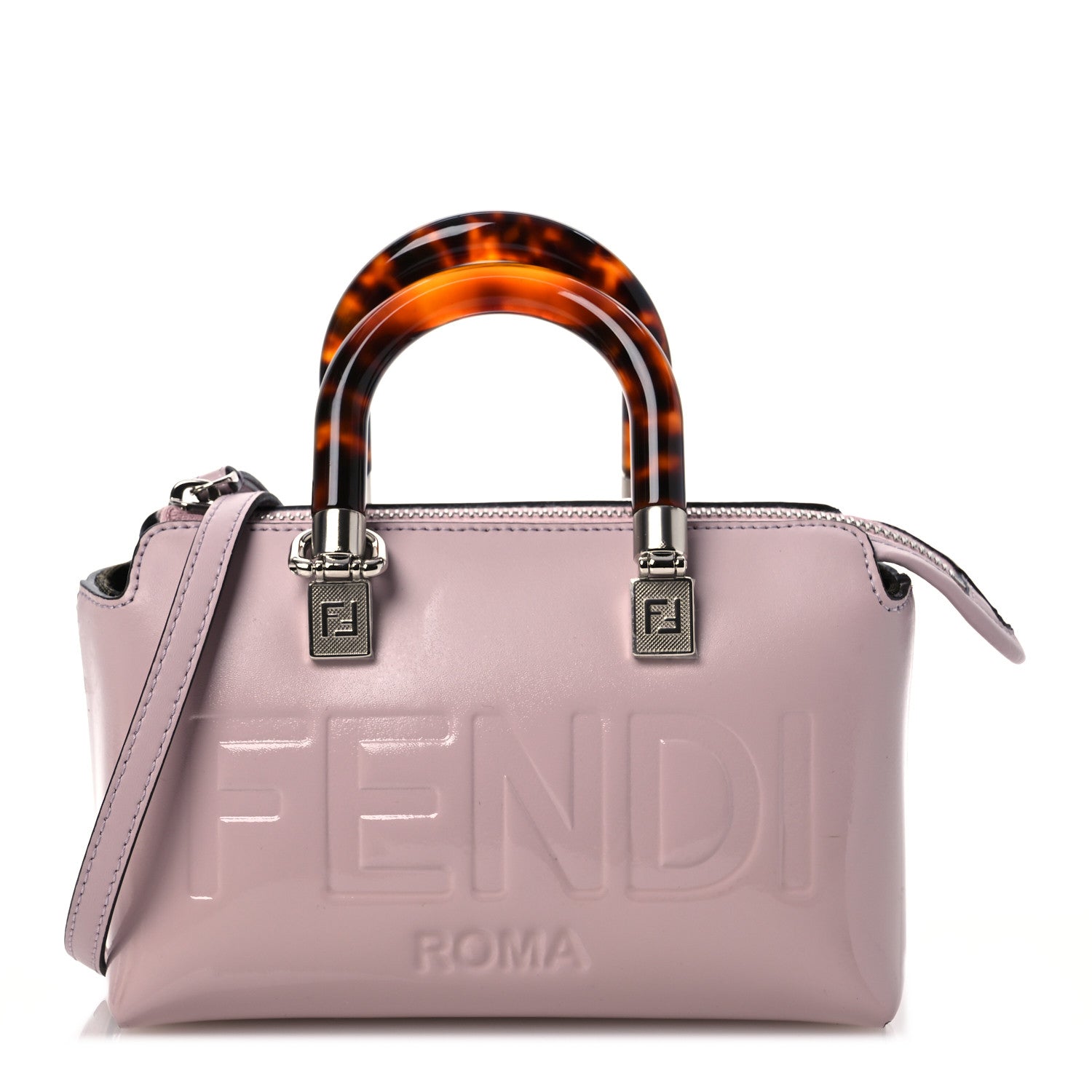 Fendi Vitello King Plexiglass Logo Embossed Mini By The Way Top Handle Boston Bag Soft Berry 1 of 10