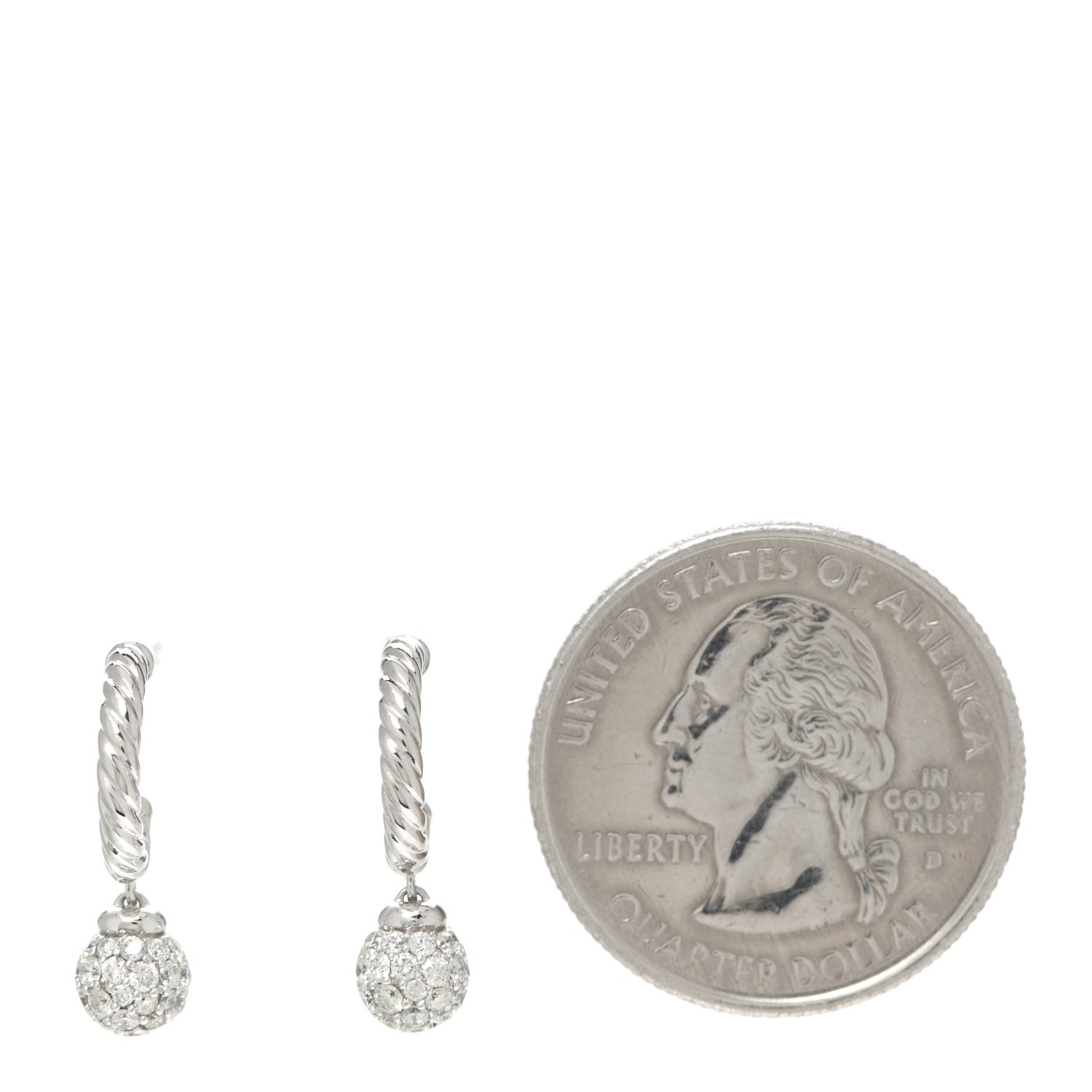 David Yurman 18K White Gold Diamond Petite Pave Solari Hoop Earrings 2 of 4