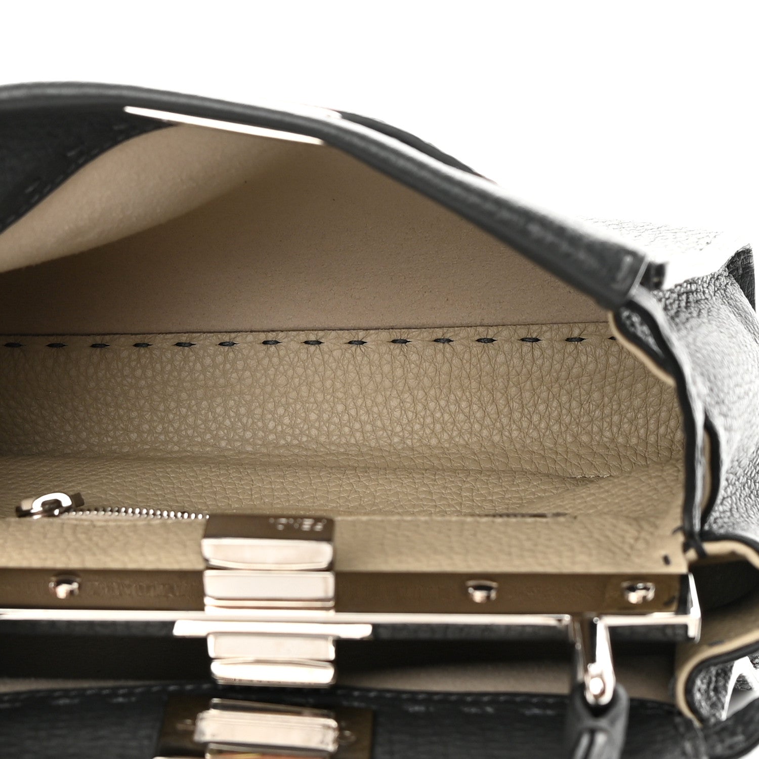 Fendi Cuoio Romano Selleria Bi-Color Mini Peekaboo Iconic Satchel Asfalto Latte 6 of 13