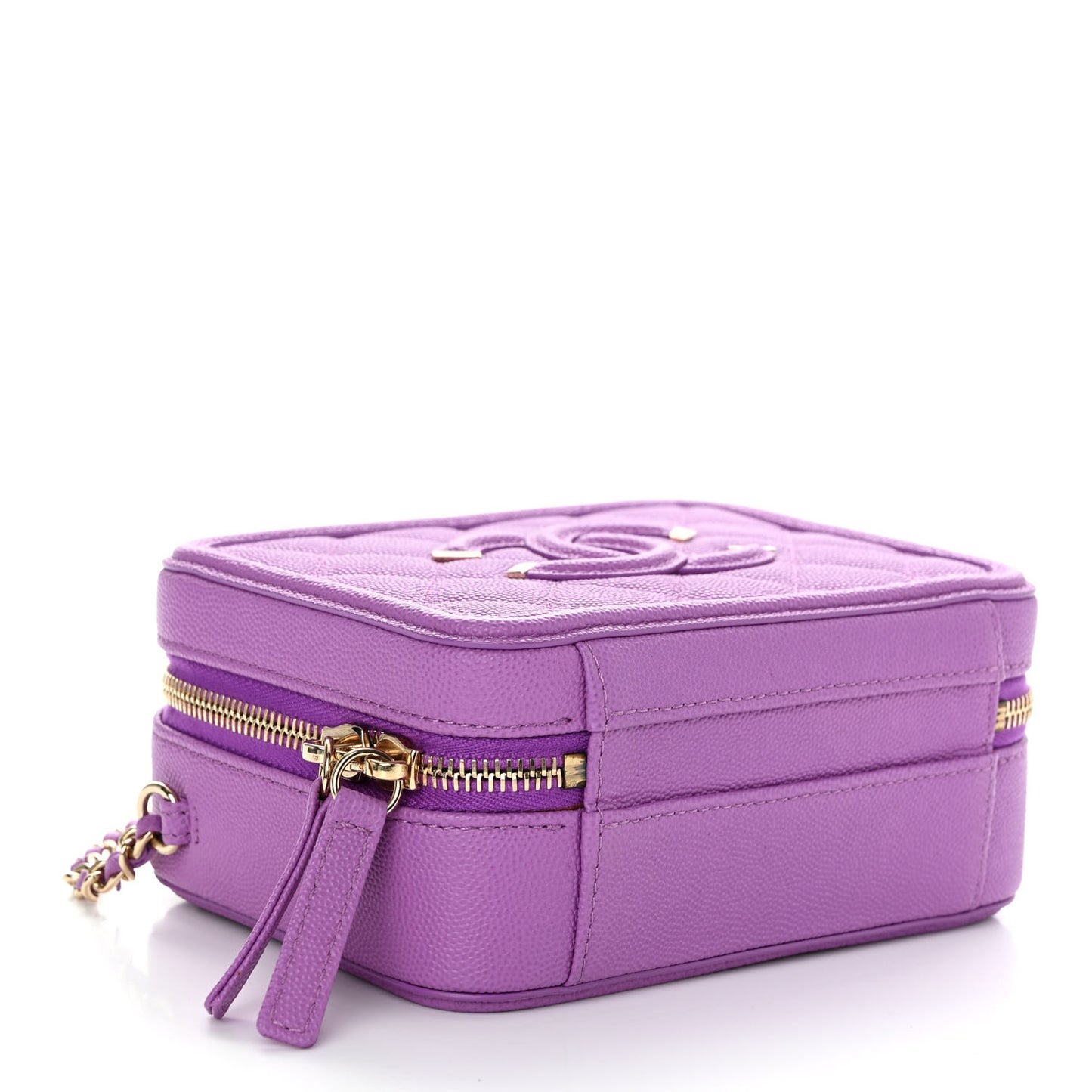 Caviar Quilted Small CC Filigree Vanity Case Purple