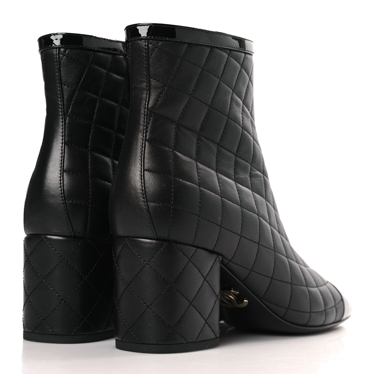 Chanel Lambskin Quilted Patent Cap Toe CC Booties 38 Black 4 of 7
