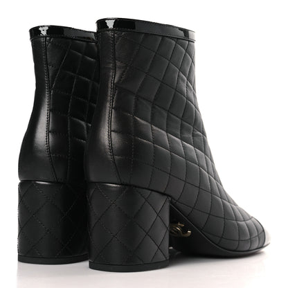 Chanel Lambskin Quilted Patent Cap Toe CC Booties 38 Black 4 of 7