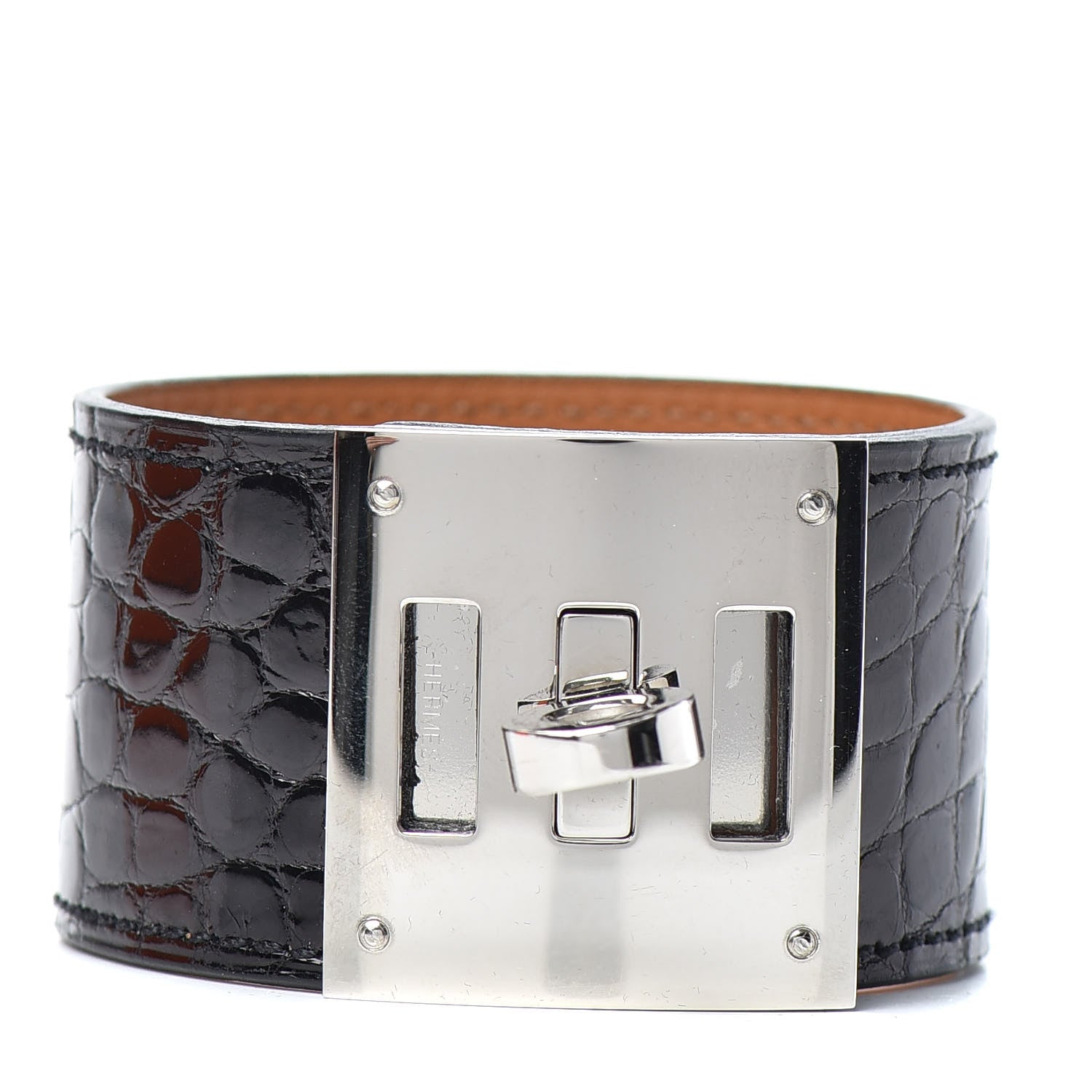 Hermes Shiny Alligator Kelly Dog Cuff Black 1 of 5