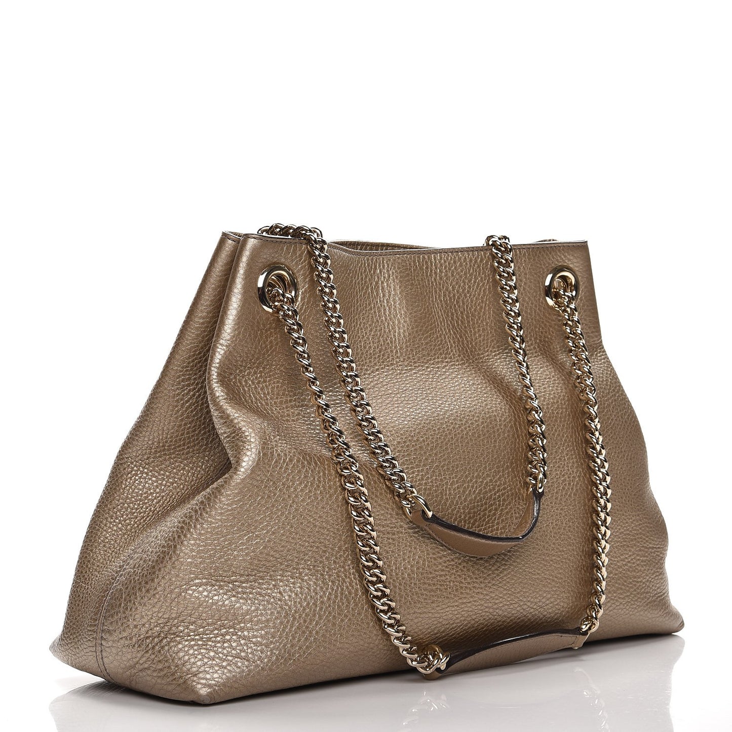 Metallic Pebbled Calfskin Medium Soho Chain Shoulder Bag Golden Beige