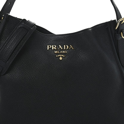 Prada Vitello Daino Hobo Messenger Bag Black 7 of 9