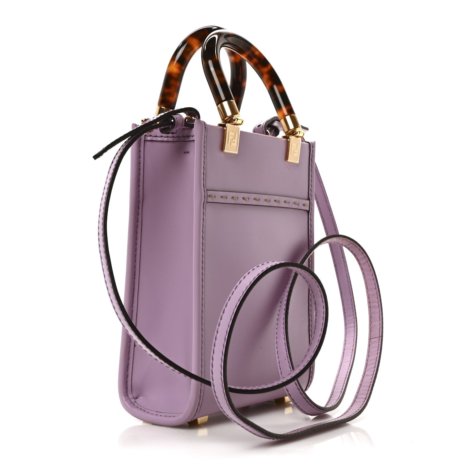Fendi Vitello King Plexiglass Logo Embossed Mini Fendi Sunshine Shopper Tote Violetta 3 of 9