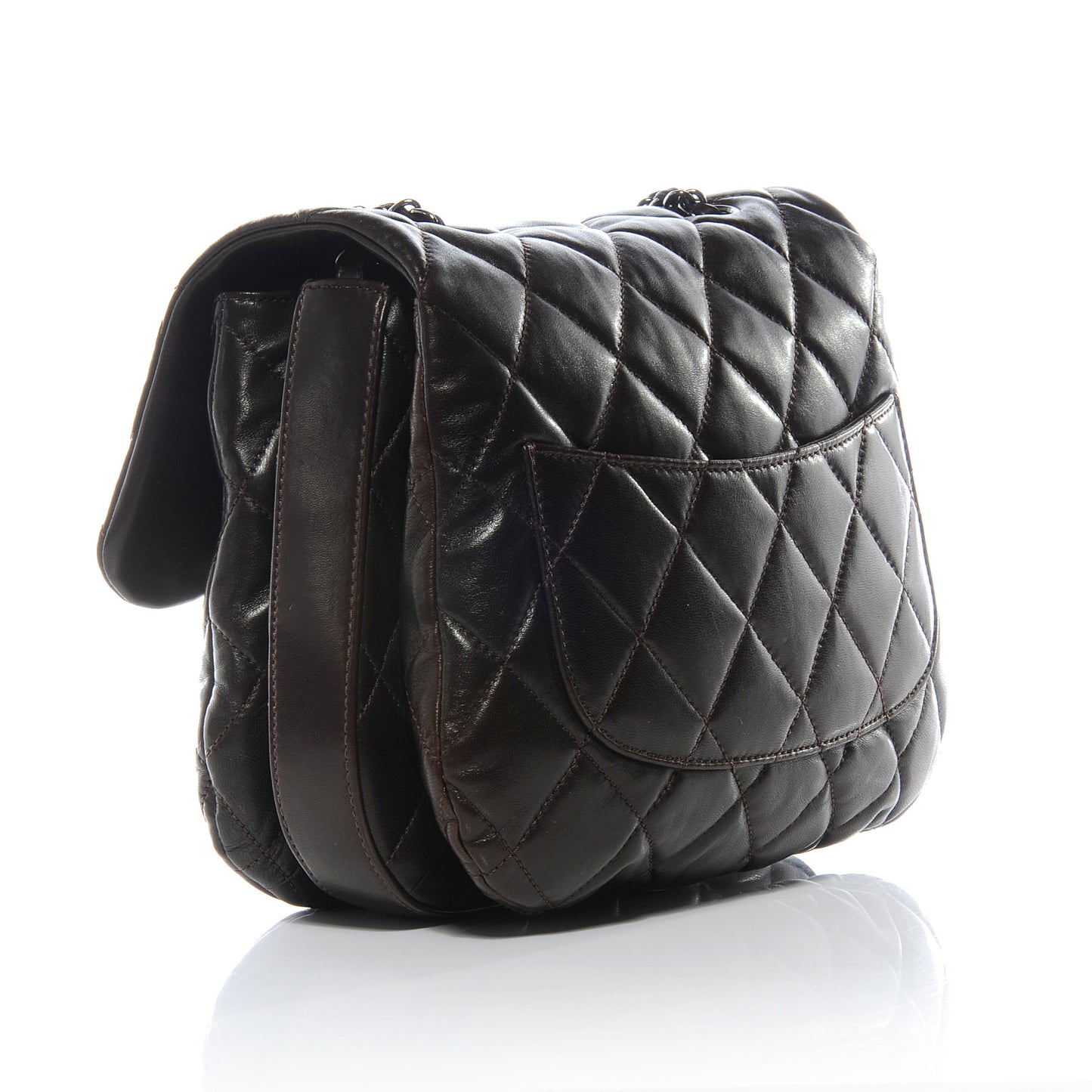 Lambskin Quilted 3 Large Flap Dark Brown
