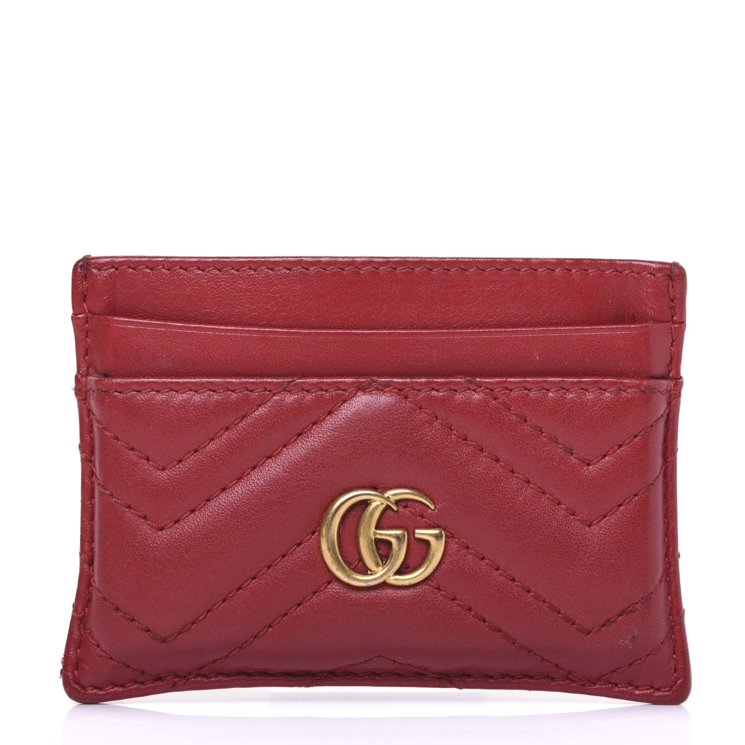 Gucci Calfskin Matelasse GG Marmont Card Holder Hibiscus Red 1 of 13