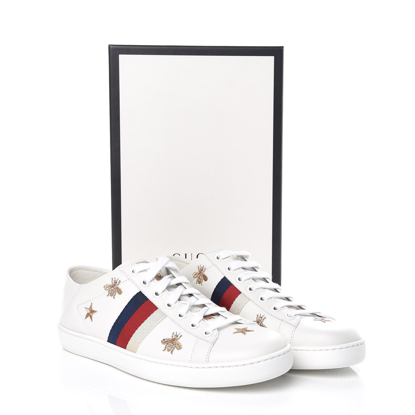 Calfskin Bee Star Embroidered Sylvie Web Ace Sneakers 38.5 White