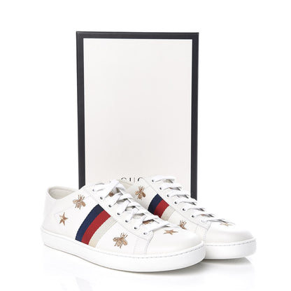 Gucci Calfskin Bee Star Embroidered Sylvie Web Ace Sneakers 38.5 White 9 of 9