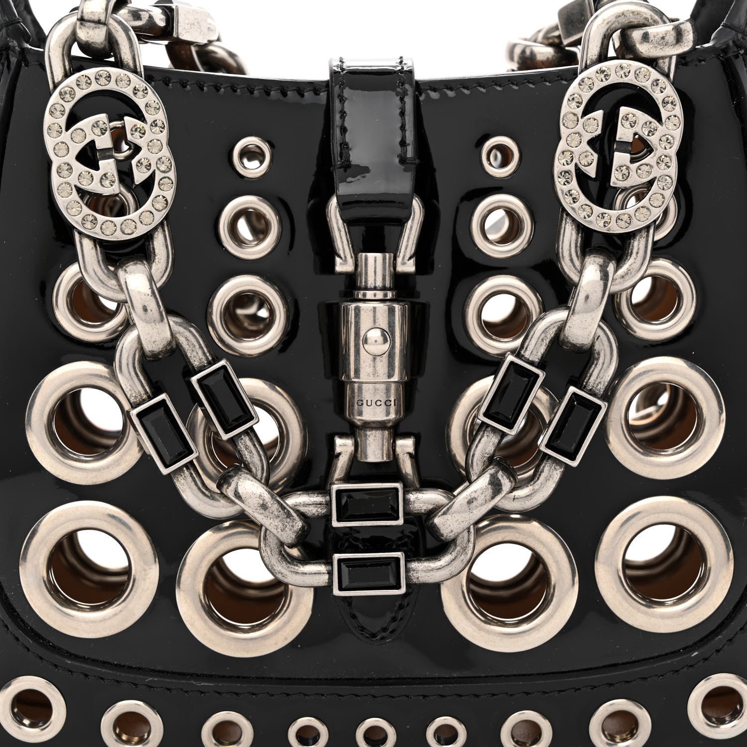 Gucci Patent Ha Ha Ha Mini Jackie 1961 Eyelet Hobo Black 1262904