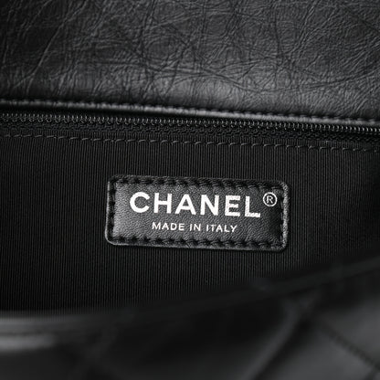 Chanel Crumpled Calfskin Quilted Large Chain All Over Flap Bag Black 6 of 9