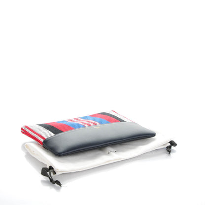 Celine Cotton Canvas Lambskin Striped Solo Clutch Pouch Navy Blue 4 of 8