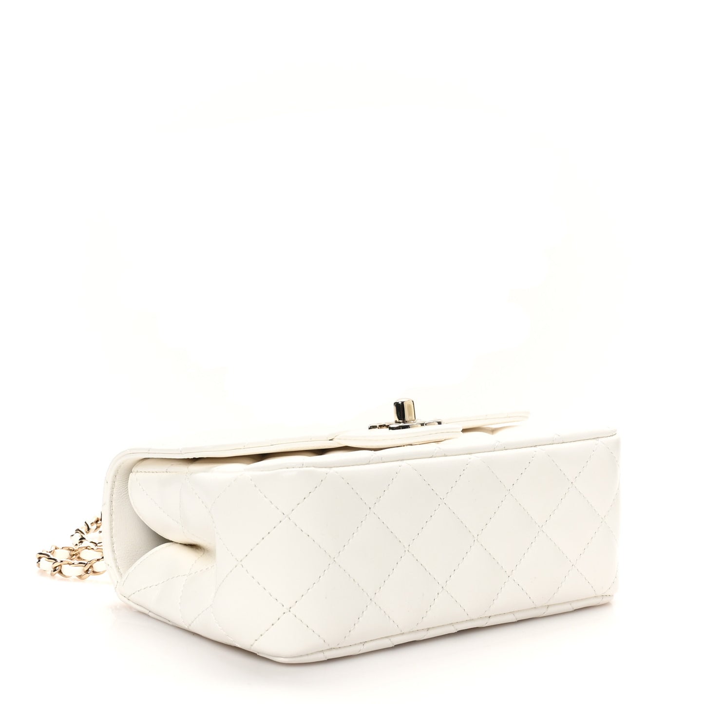 Lambskin Quilted Mini Crystal Top Handle Rectangular Flap White