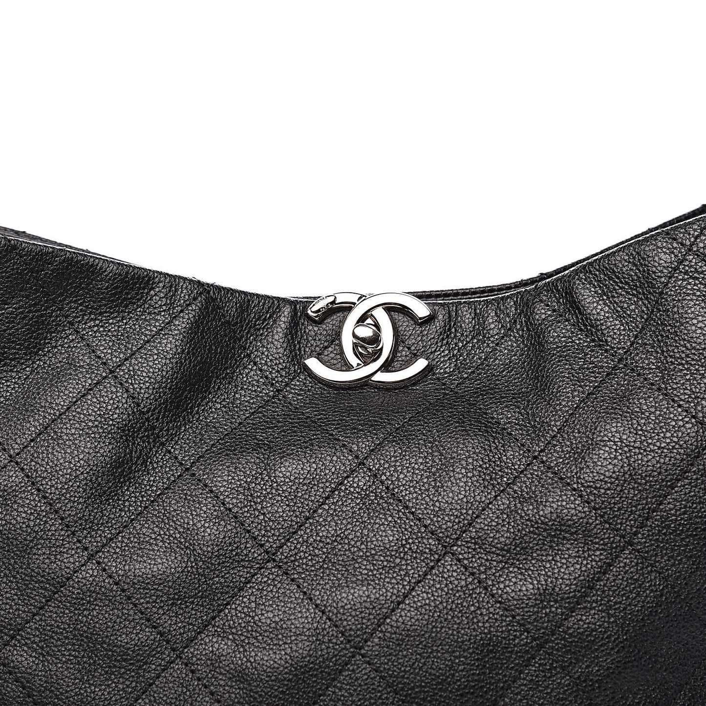 Grained Calfskin Stitched Medium Braided With Style Hobo Black