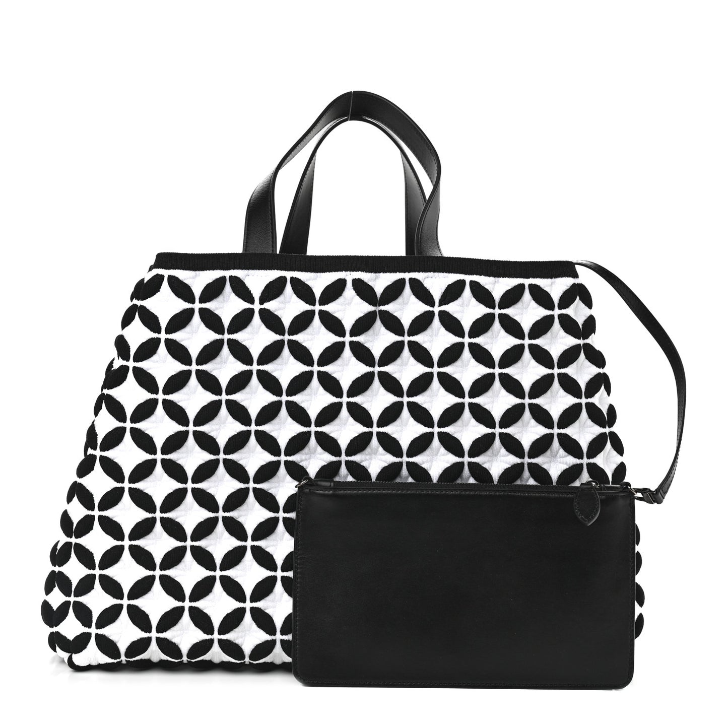 Calfskin Maille Macro Petale Cabas Tote Black White