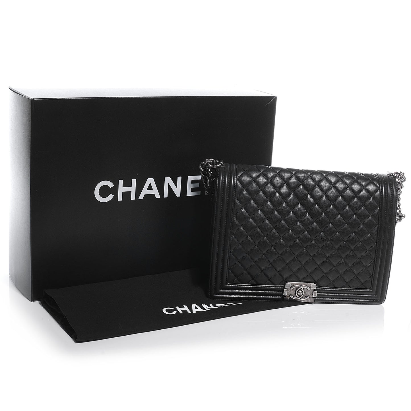 Calfskin Quilted Large Boy Flap Black