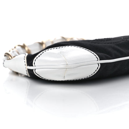 Chanel Lambskin Canvas CC Small Olsen Chain Shoulder Bag White Black 7 of 12