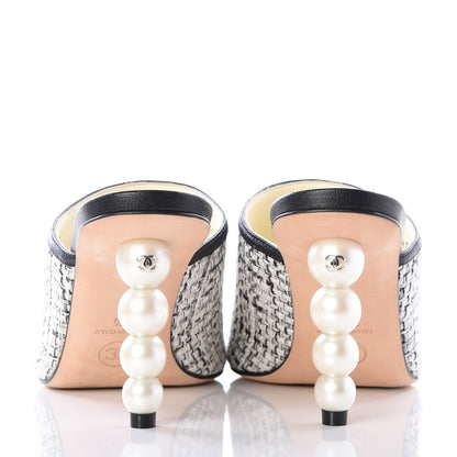 Chanel Tweed Goatskin Pearl Mules 35.5 Grey Beige Black 7 of 11