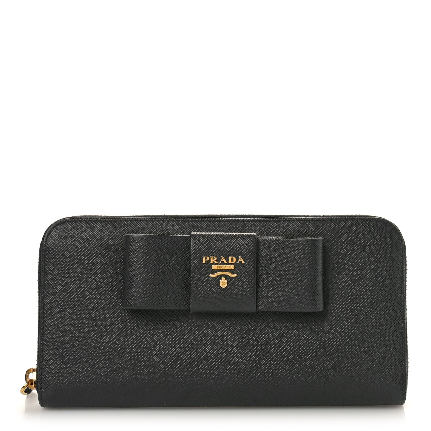 Saffiano Fiocco Bow Zip Around Wallet Black