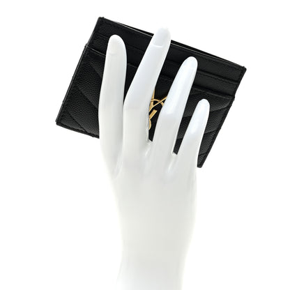 Saint Laurent Grain De Poudre Matelasse Chevron Monogram Credit Card Case Black 2 of 6