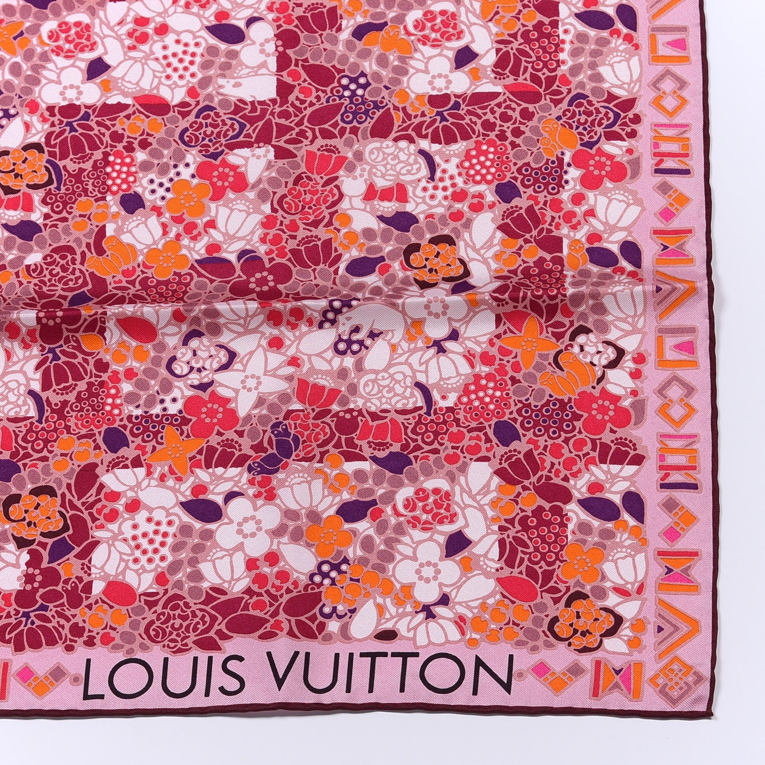 Louis Vuitton Silk Floral Print Square Scarf Pink 2 of 3