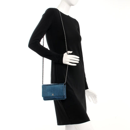 Chanel Iridescent Lizard Wallet on Chain WOC Blue 2 of 9