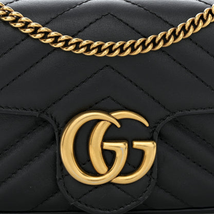 Gucci Calfskin Matelasse Super Mini GG Marmont Shoulder Bag Black 8 of 11