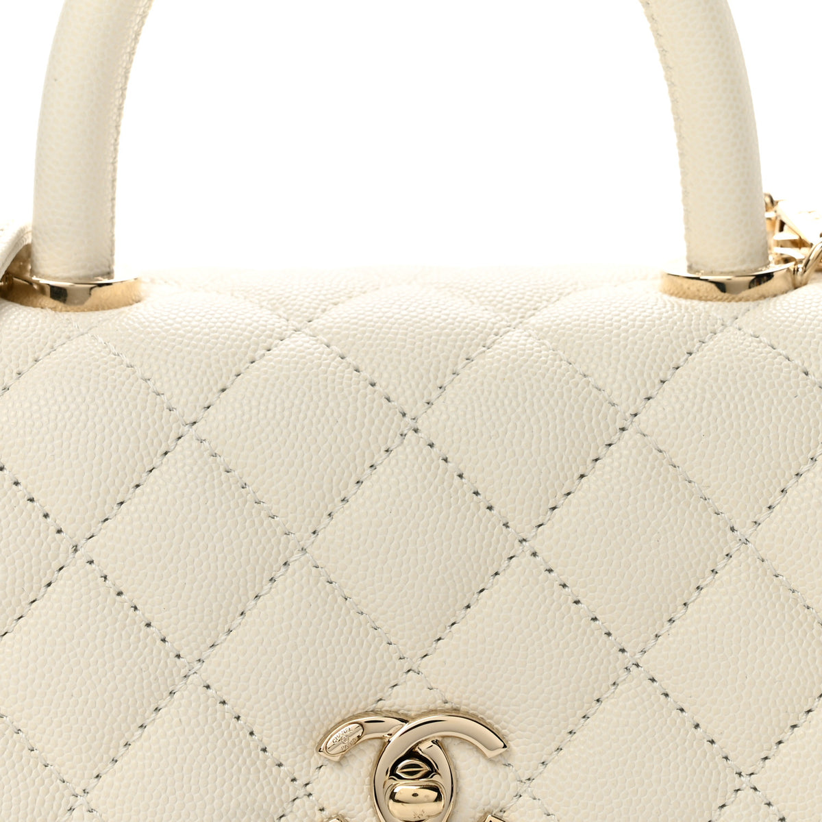 Caviar Quilted Mini Coco Handle Flap White