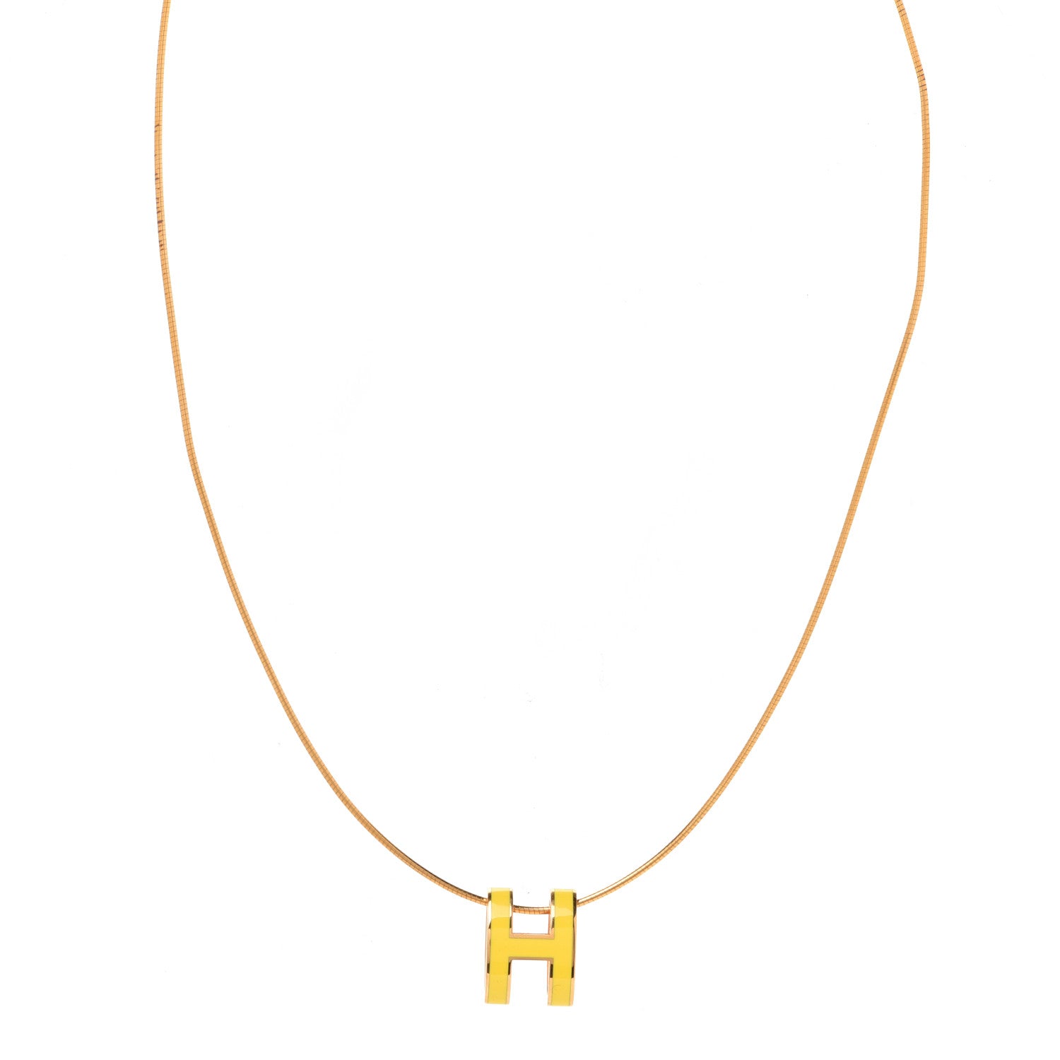 Hermes Lacquered Gold Pop H Pendant Necklace Naples Yellow 1 of 7