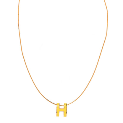Hermes Lacquered Gold Pop H Pendant Necklace Naples Yellow 1 of 7