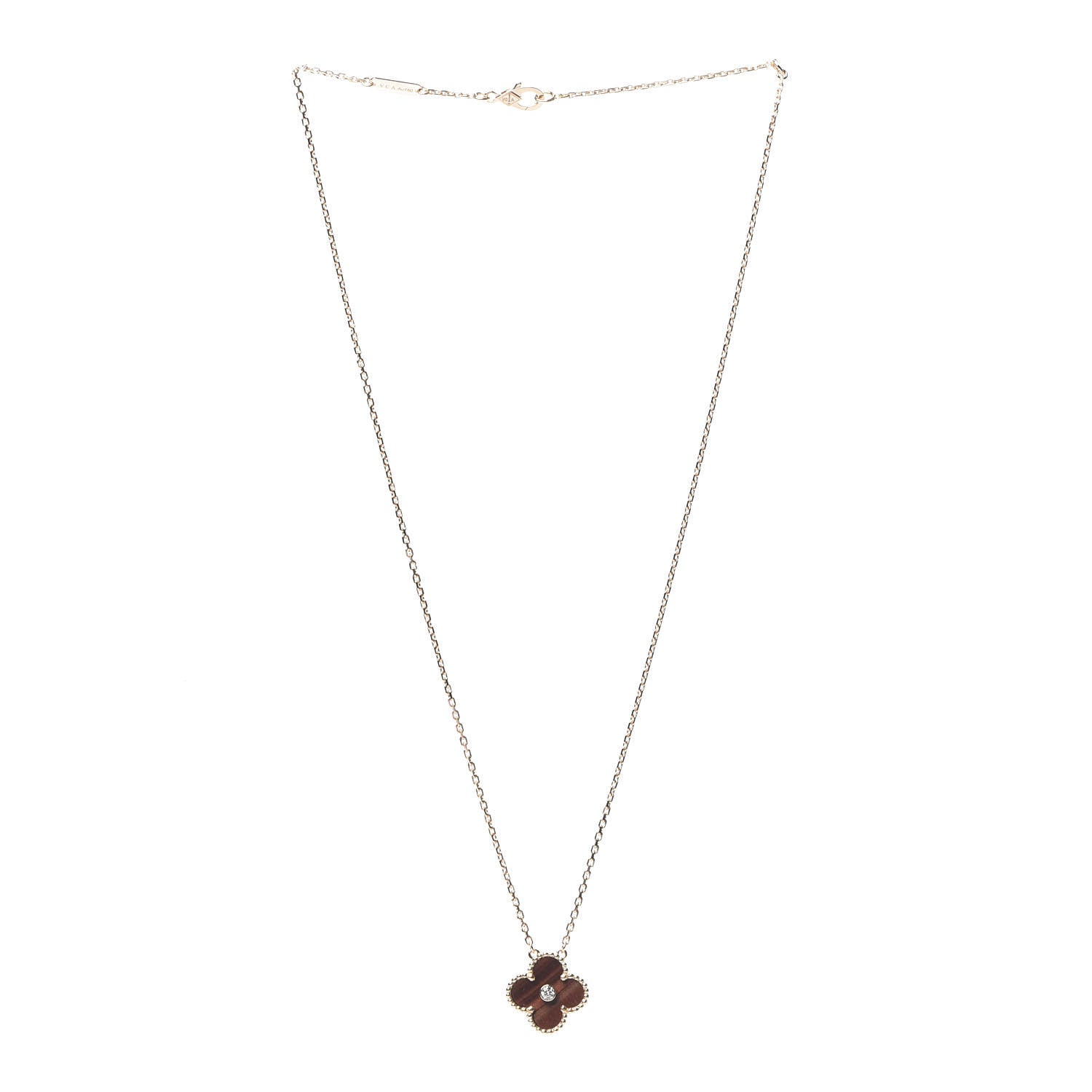 Van Cleef & Arpels 18K Rose Gold Diamond Bulls Eye Vintage Alhambra Pendant Necklace 2 of 7