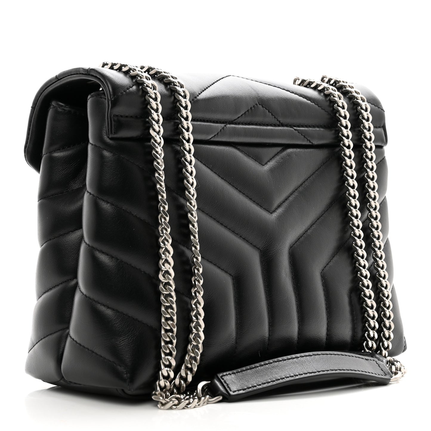 Calfskin Y Quilted Monogram Small Loulou Chain Satchel Black