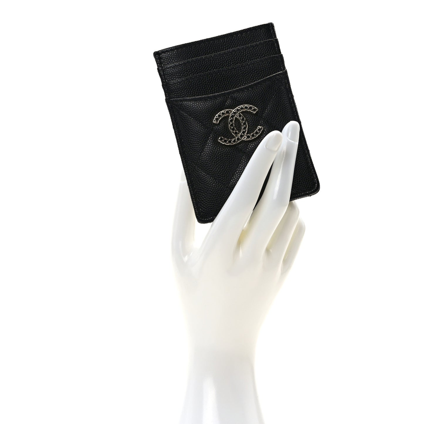 Caviar Quilted Crystal Vertical Card Holder Black