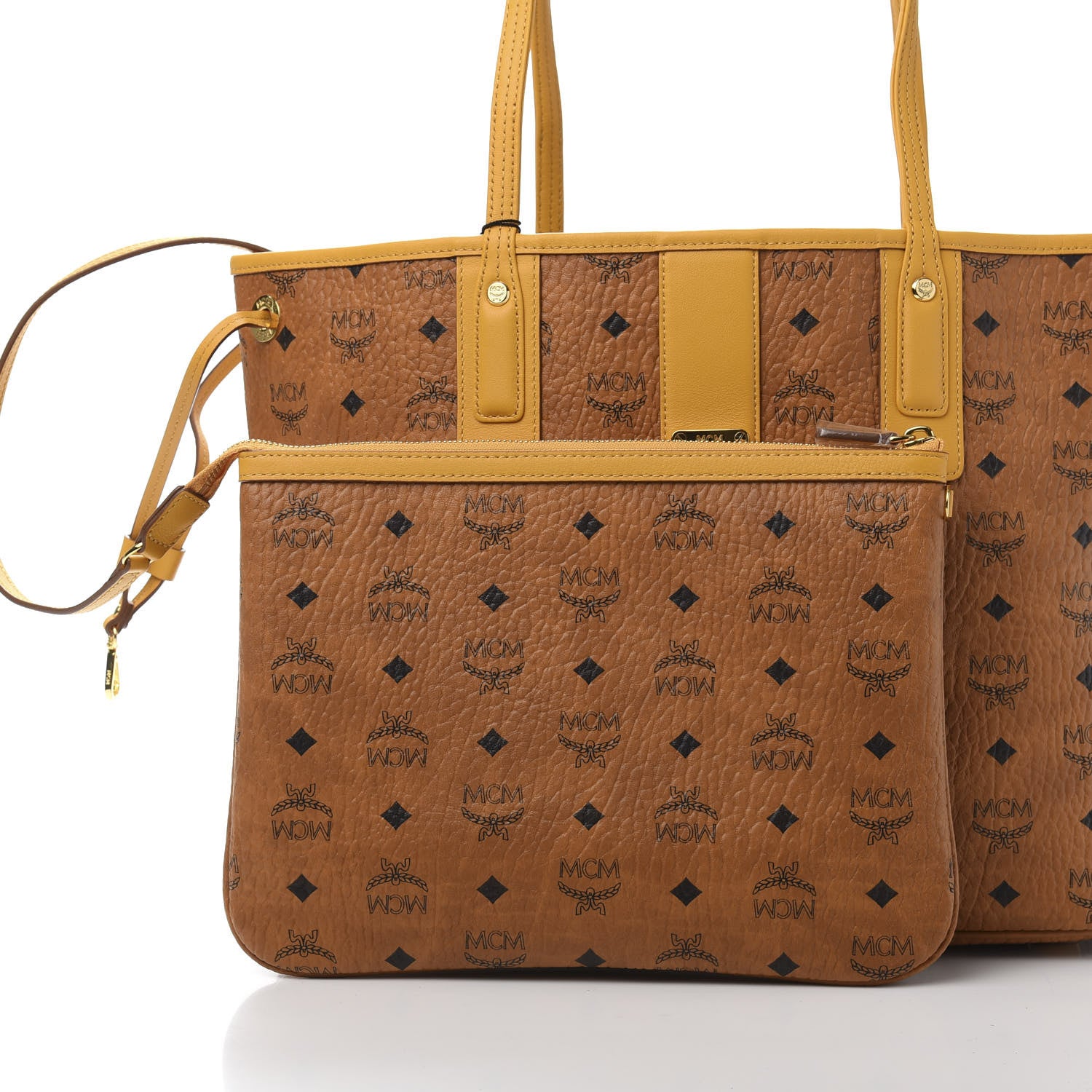 MCM Visetos Medium Liz Reversible Shopper Tote Cognac Yellow 9 of 18