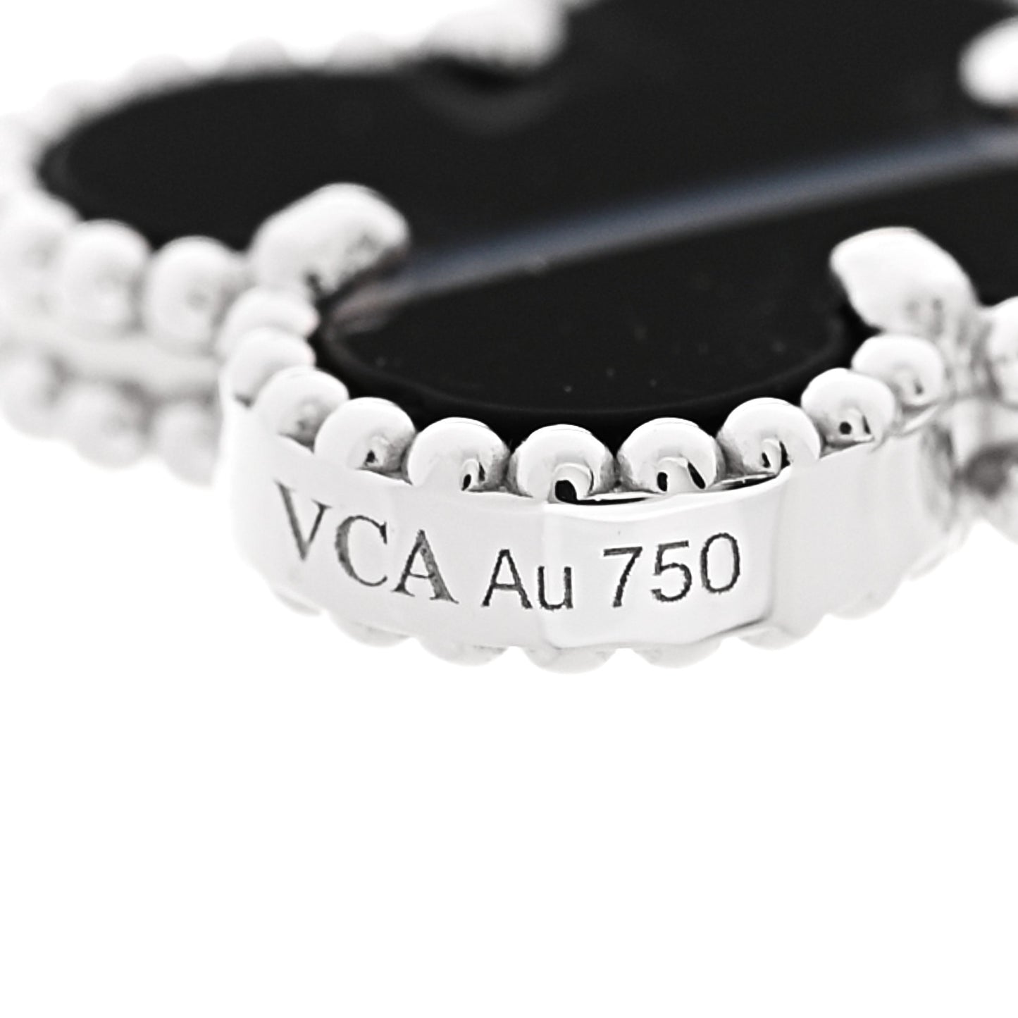 18K White Gold Veined Black Onyx 5 Motifs Vintage Alhambra Bracelet