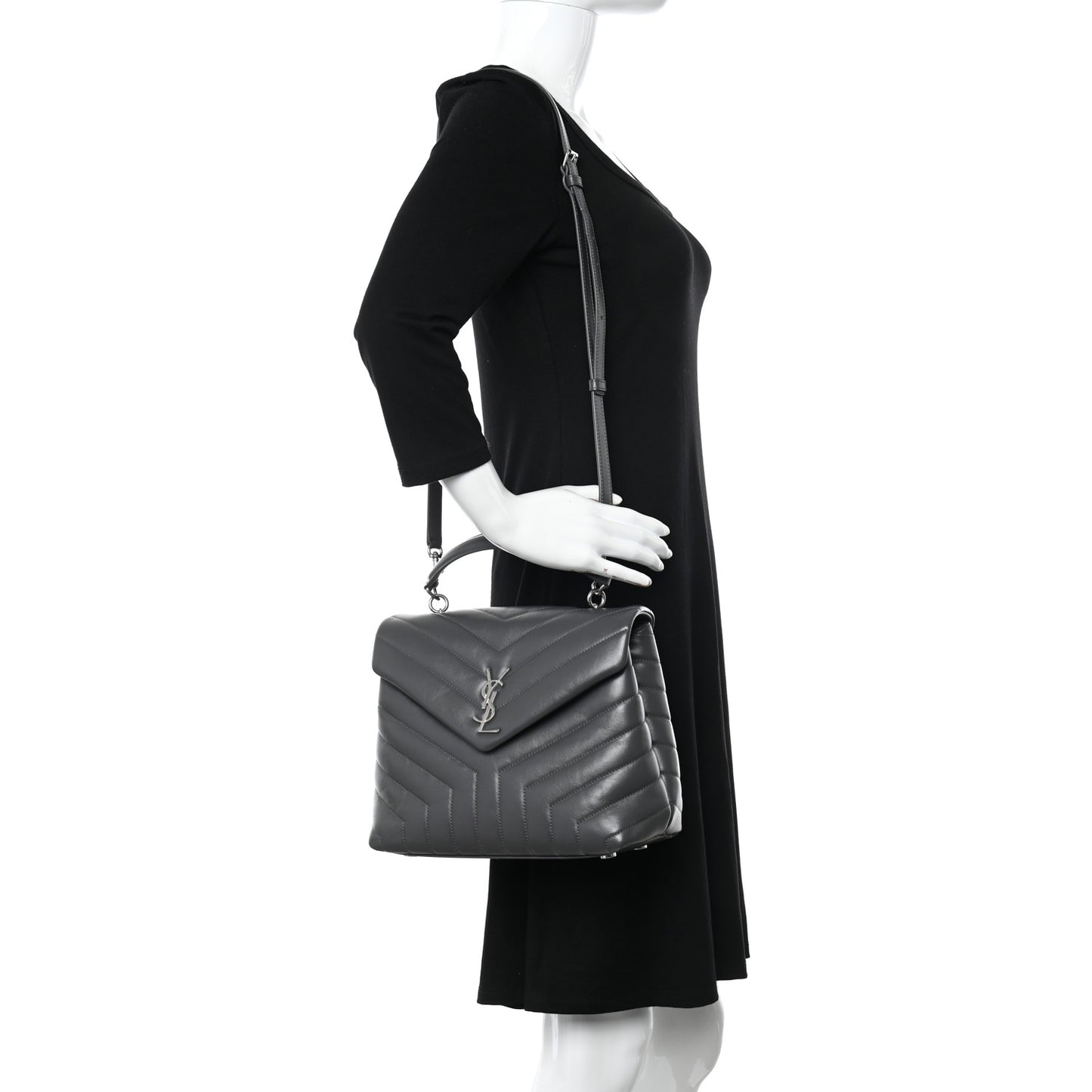 Calfskin Y Quilted Monogram Medium Loulou Satchel Storm