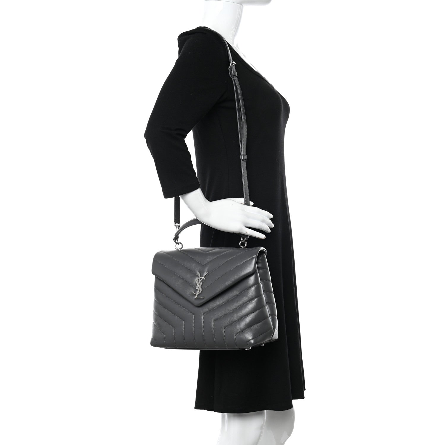 Saint Laurent Calfskin Y Quilted Monogram Medium Loulou Satchel Storm 2 of 10