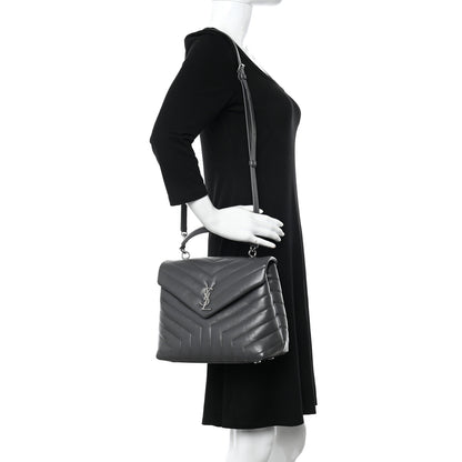 Saint Laurent Calfskin Y Quilted Monogram Medium Loulou Satchel Storm 2 of 10