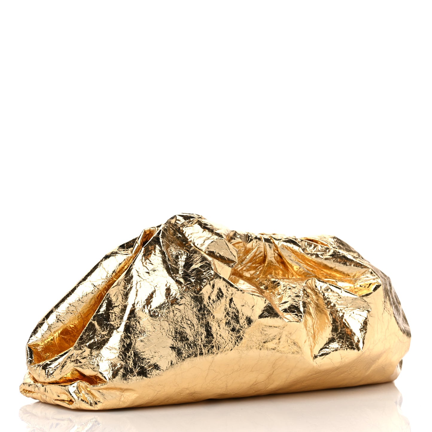 Metallic Crinkled Lambskin The Pouch Oversized Clutch Oro