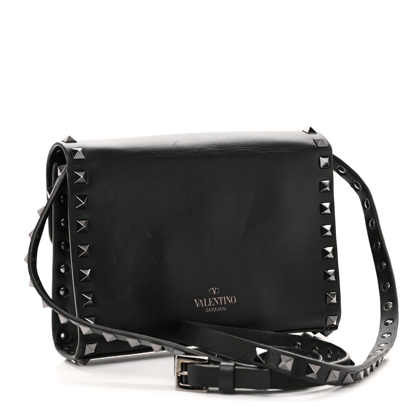 Vitello Monochrome Flap Crossbody Bag Black