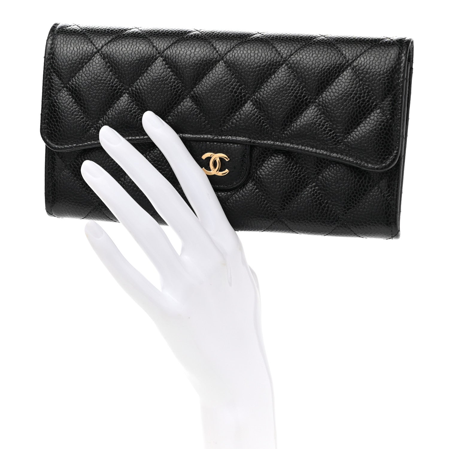 Chanel Caviar Quilted Large Gusset Flap Wallet Black 2 of 9