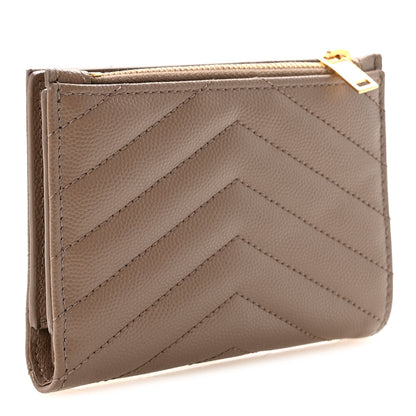 Saint Laurent Grain De Poudre Matelasse Chevron Monogram Zipped Two-Part Wallet Dark Latte 3 of 7