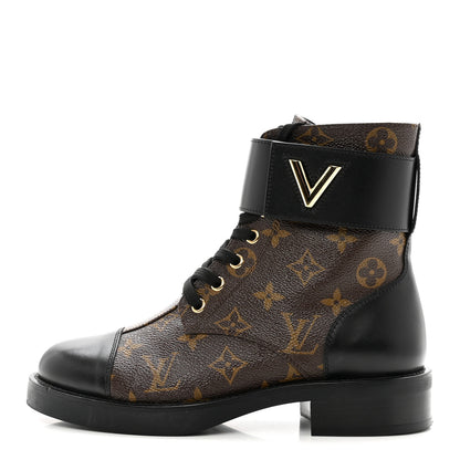 Louis Vuitton Calfskin Monogram Wonderland Flat Ranger Boots 37 Black 1 of 11