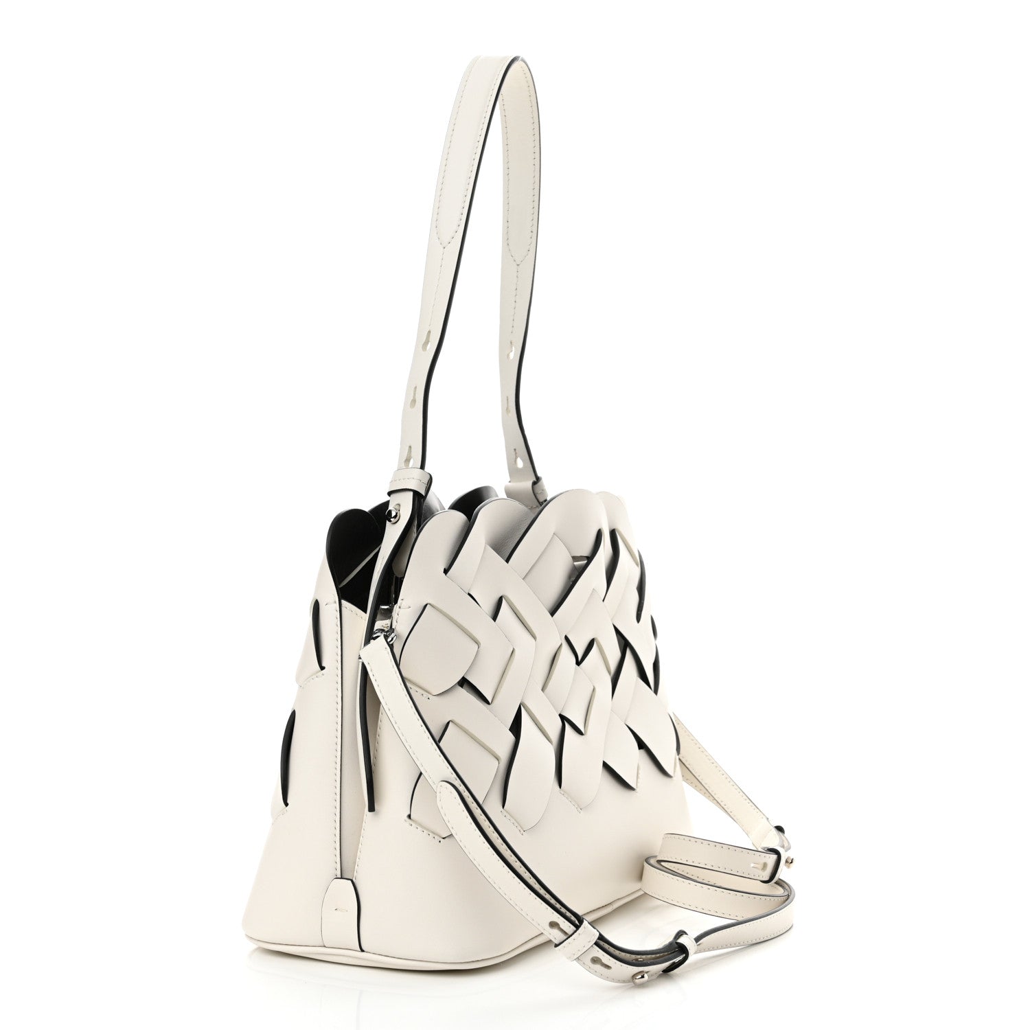 Prada Vitello Intreccio Tress Handbag White Black 3 of 10
